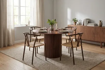 Kopparbo Matgrupp runt 110 cm Valnöt med 4 Elysia Matstolar - Valnöt - Möbler - Matplats - Matgrupp & matbord med stolar