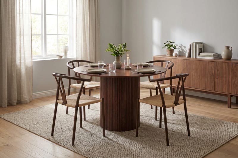 Kopparbo Matgrupp runt 110 cm Valnöt med 4 Elysia Matstolar - Valnöt - Möbler - Matplats - Matgrupp & matbord med stolar