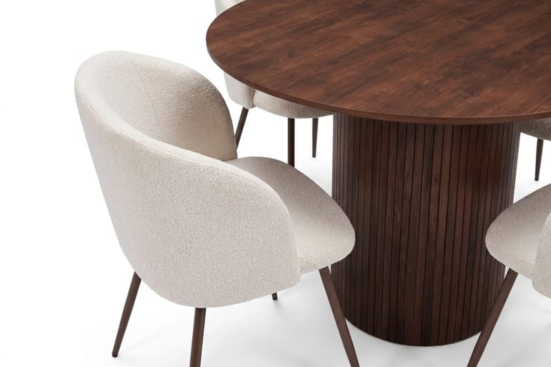 Kopparbo Matgrupp runt 110 cm Valnöt med 4 Greya Matstolar - Valnöt/Vit - Möbler - Matplats - Matgrupp & matbord med stolar