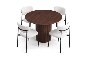 Kopparbo Matgrupp runt 110 cm Valnöt med 4 Lucy Matstolar - Valnöt/Vit - Möbler - Matplats - Matgrupp & matbord med stolar