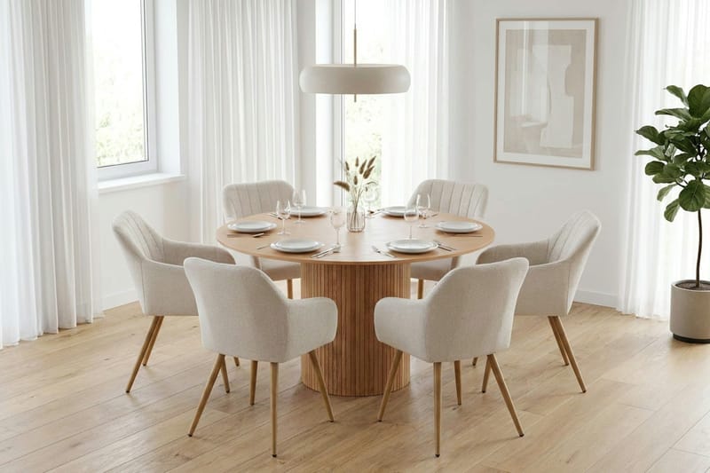 Kopparbo Matgrupp runt 130 cm Ek med 6 Filippa Matstolar - Ek - Möbler - Matplats - Matgrupp & matbord med stolar