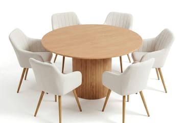 Kopparbo Matgrupp runt 130 cm Ek med 6 Filippa Matstolar - Ek - Möbler - Matplats - Matgrupp & matbord med stolar