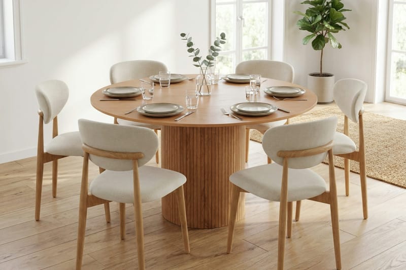 Kopparbo Matgrupp runt 130 cm Ek med 6 Molly Matstolar - Ek - Möbler - Matplats - Matgrupp & matbord med stolar