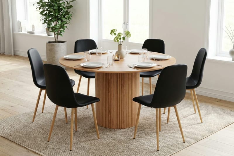 Kopparbo Matgrupp runt 130 cm Ek med 6 Nibe Matstolar - Ek - Möbler - Matplats - Matgrupp & matbord med stolar