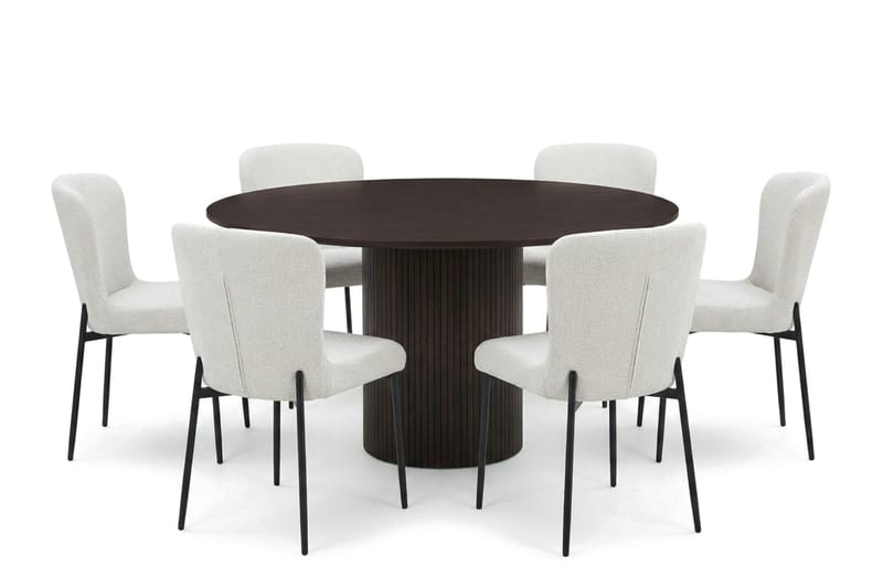 Kopparbo Matgrupp runt 130 cm Rökt Ek med 6 Elsie Matstolar - Rökt ek/Vit - Möbler - Matplats - Matgrupp & matbord med stolar