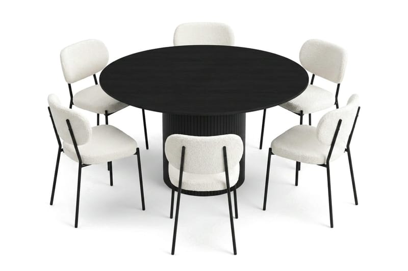 Kopparbo Matgrupp runt 130 cm Svart med 6 Gemmiano Matstolar - Svart - Möbler - Matplats - Matgrupp & matbord med stolar