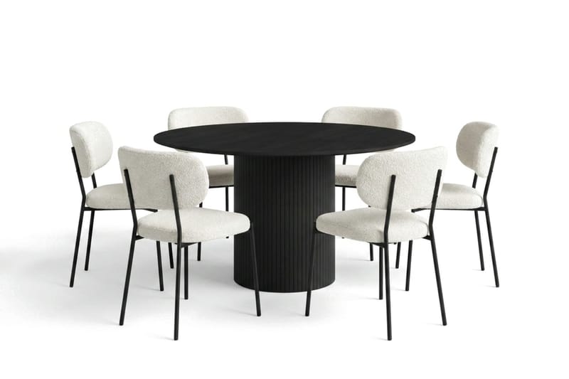 Kopparbo Matgrupp runt 130 cm Svart med 6 Gemmiano Matstolar - Svart - Möbler - Matplats - Matgrupp & matbord med stolar