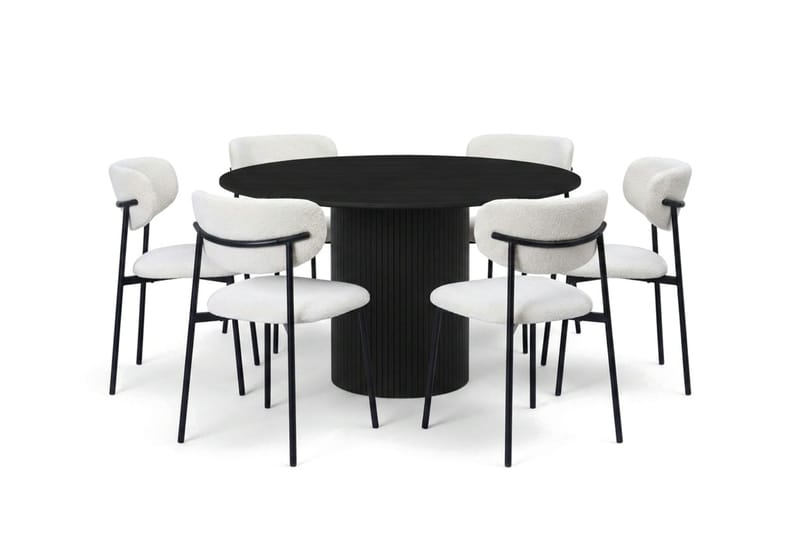 Kopparbo Matgrupp runt 130 cm Svart med 6 Lucy Matstolar - Svart - Möbler - Matplats - Matgrupp & matbord med stolar