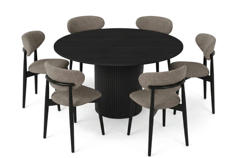 Kopparbo Matgrupp runt 130 cm Svart med 6 Molly Matstolar - Svart - Möbler - Matplats - Matgrupp & matbord med stolar