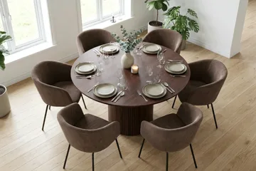 Kopparbo Matgrupp runt 130 cm Valnöt med 6 Berit Matstolar - Valnöt - Möbler - Matplats - Matgrupp & matbord med stolar