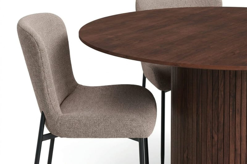 Kopparbo Matgrupp runt 130 cm Valnöt med 6 Elsie Matstolar - Valnöt/Grå - Möbler - Matplats - Matgrupp & matbord med stolar
