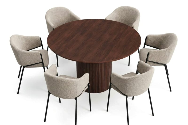 Kopparbo Matgrupp runt 130 cm Valnöt med 6 Filip Matstolar - Valnöt - Möbler - Matplats - Matgrupp & matbord med stolar