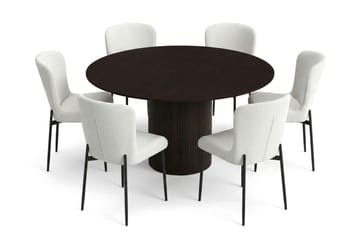 Kopparbo Matgrupp runt 150 cm Rökt Ek med 6 Elsie Matstolar - Rökt ek/Vit - Möbler - Matplats - Matgrupp & matbord med stolar