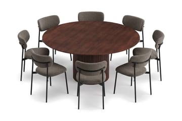 Kopparbo Matgrupp runt 180 cm med 8 Lucy Matstolar - Valnöt - Möbler - Matplats - Matgrupp & matbord med stolar
