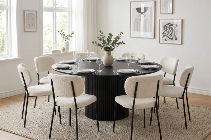 Kopparbo Matgrupp runt 180 cm Svart med 8 Gemmiano Matstolar - Svart - Möbler - Matplats - Matgrupp & matbord med stolar