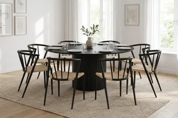 Kopparbo Matgrupp runt 180 cm Svart med 8 Winston Matstolar - Svartlaserad ek - Möbler - Matplats - Matgrupp & matbord med stolar