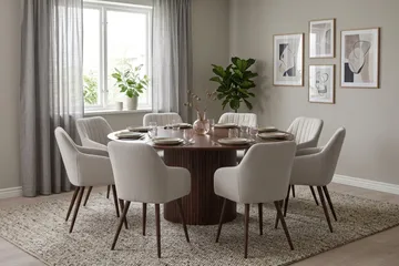 Kopparbo Matgrupp runt 180 cm Valnöt med 8 Filippa Matstolar - Valnöt - Möbler - Matplats - Matgrupp & matbord med stolar