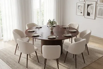 Kopparbo Matgrupp runt 180 cm Valnöt med 8 Greya Matstolar - Valnöt - Möbler - Matplats - Matgrupp & matbord med stolar