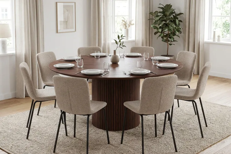 Kopparbo Matgrupp runt 180 cm Valnöt med 8 Katy Matstolar - Valnöt - Möbler - Matplats - Matgrupp & matbord med stolar