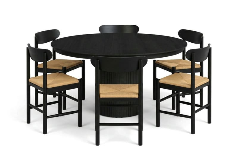 Kopparbo MatgruppFörlängningsbart runt 140-220 cm Svart med 6 Malte Matstolar - Möbler - Matplats - Matgrupp & matbord med stolar