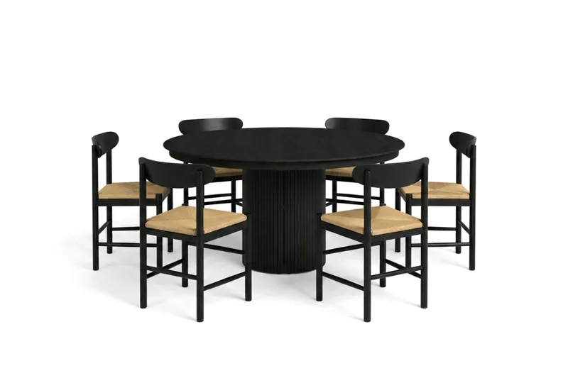 Kopparbo MatgruppFörlängningsbart runt 140-220 cm Svart med 6 Malte Matstolar - Möbler - Matplats - Matgrupp & matbord med stolar