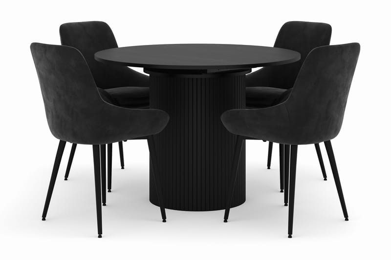 Kopparbo Rund Matgrupp 106-156cm med 4 Alsarp Matstolar, Svart