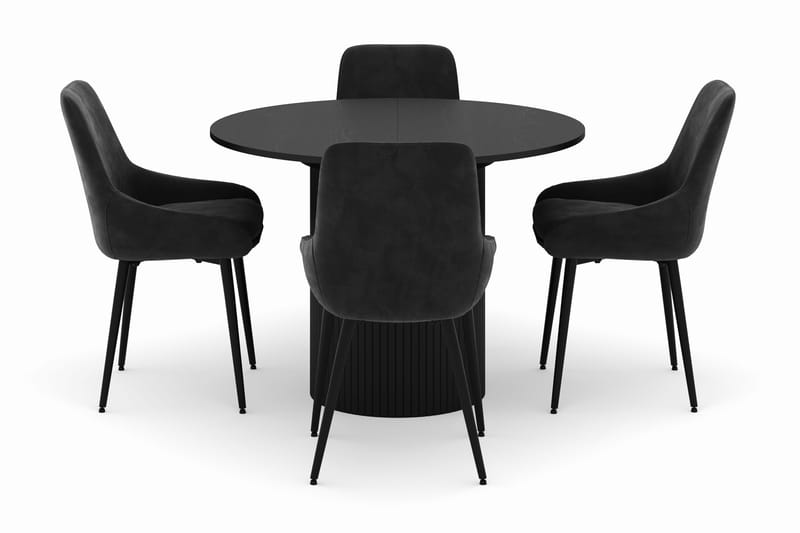 Kopparbo Rund Matgrupp 106-156cm med 4 Alsarp Matstolar - Svart - Möbler - Matplats - Matgrupp & matbord med stolar