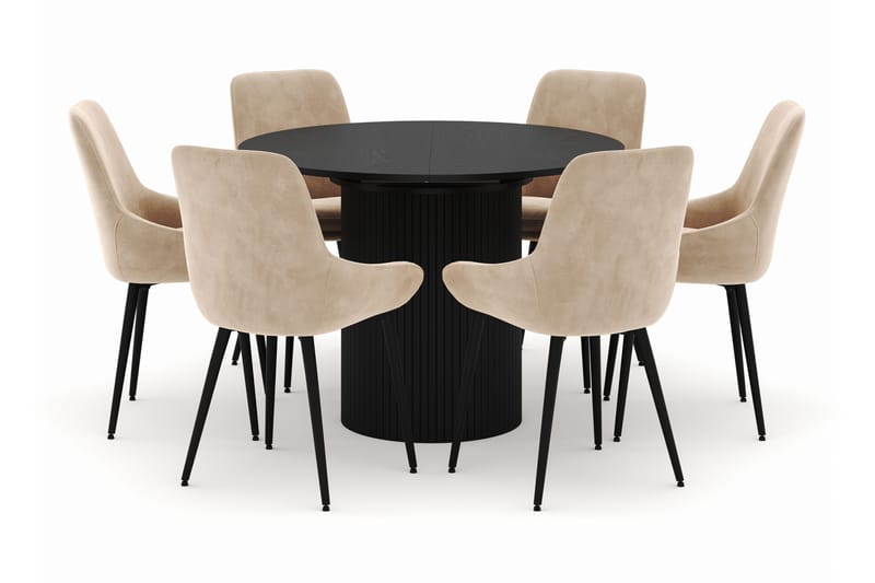 Kopparbo Rund Matgrupp 106-156cm med 6 Alsarp Matstolar - Svart - Möbler - Matplats - Matgrupp & matbord med stolar