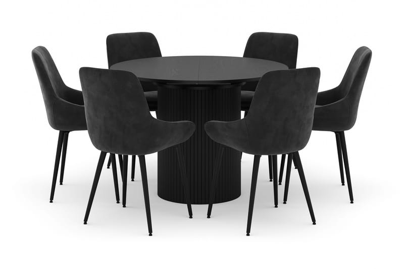 Kopparbo Rund Matgrupp 106-156cm med 6 Alsarp Matstolar - Svart - Möbler - Matplats - Matgrupp & matbord med stolar