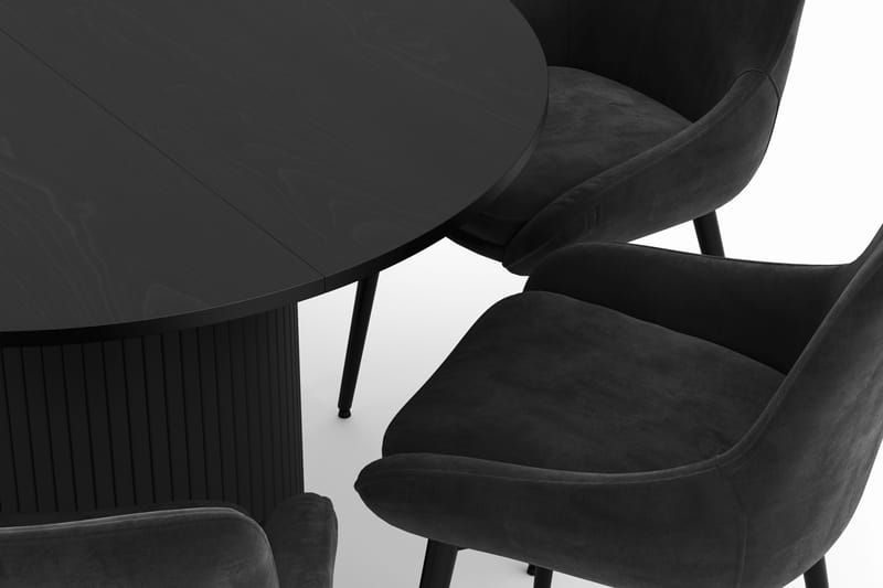 Kopparbo Rund Matgrupp 106-156cm med 6 Alsarp Matstolar - Svart - Möbler - Matplats - Matgrupp & matbord med stolar