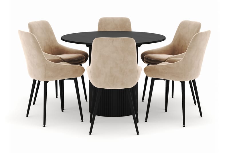 Kopparbo Rund Matgrupp 106-156cm med 6 Alsarp Matstolar, Svart