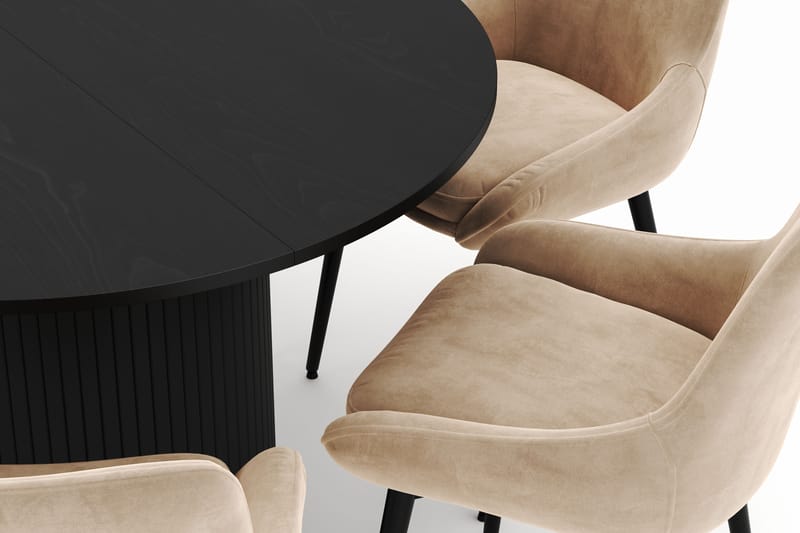 Kopparbo Rund Matgrupp 106-156cm med 6 Alsarp Matstolar - Svart - Möbler - Matplats - Matgrupp & matbord med stolar