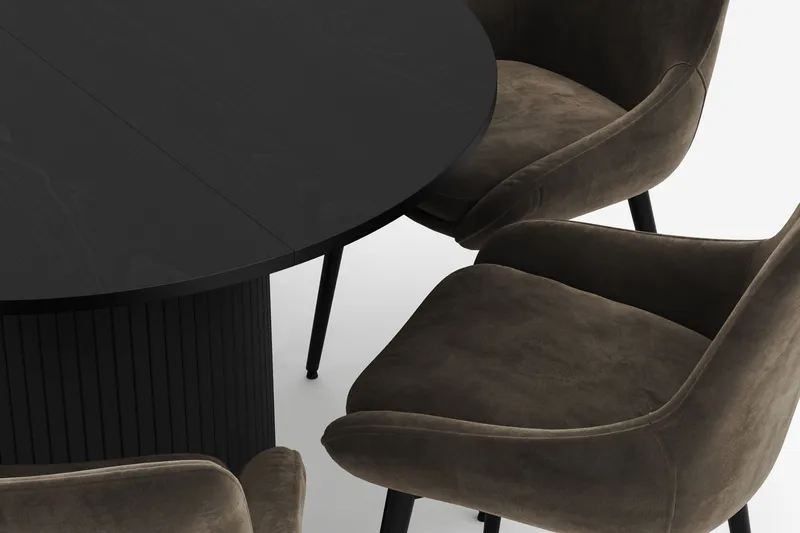 Kopparbo Rund Matgrupp 106-156cm med 6 Alsarp Matstolar - Svart - Möbler - Matplats - Matgrupp & matbord med stolar