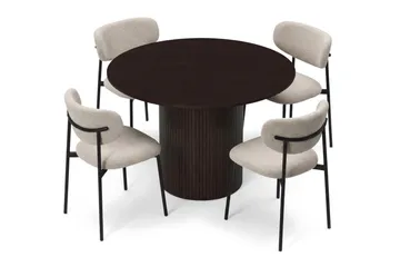 Kopparbo Rund Matgrupp 110 cm – Matbord med 4 Lucy Matstolar i Trä med Rökt Ek-utseende - Mörkbrun - Möbler - Matplats - Matgrupp & matbord med stolar