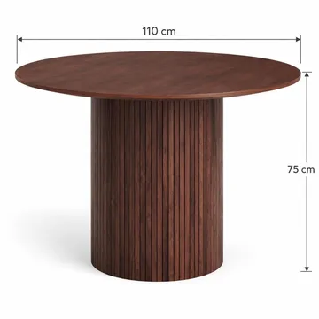 Kopparbo Rund Matgrupp 110 cm – Matbord med 4 Nala Matstolar i Trä med Valnötsutseende - Brun|Beige - Möbler - Matplats - Matgrupp & matbord med stolar