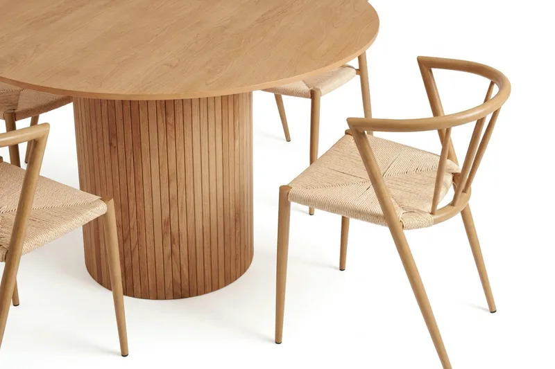 Kopparbo Rund Matgrupp 110 cm – Matbord med 4 Winston Matstolar i Trä med Ekutseende - Natur - Möbler - Matplats - Matgrupp & matbord med stolar