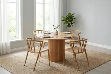Kopparbo Rund Matgrupp 110 cm – Matbord med 4 Winston Matstolar i Trä med Ekutseende - Natur - Möbler - Matplats - Matgrupp & matbord med stolar
