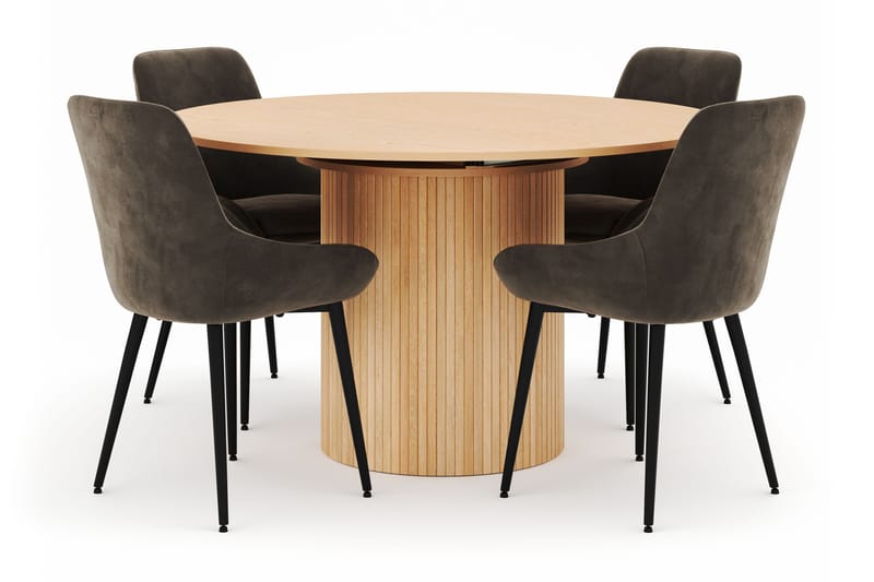 Kopparbo Rund Matgrupp 130-150 cm 4 Alsarp Matstolar, Natural