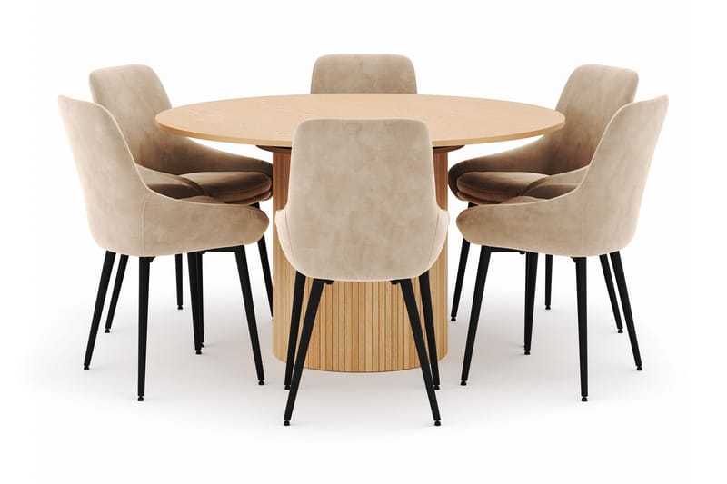 Kopparbo Rund Matgrupp 130-150 cm 6 Alsarp Matstolar, Natural