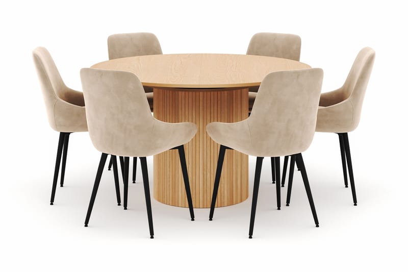 Kopparbo Rund Matgrupp 130-150 cm 6 Alsarp Matstolar - Natural - Möbler - Matplats - Matgrupp & matbord med stolar