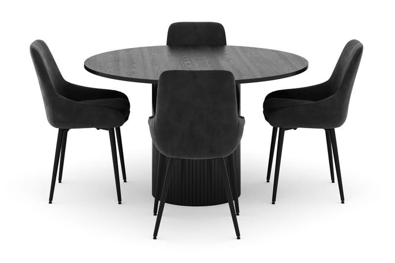 Kopparbo Rund Matgrupp 130 cm 4 Alsarp Matstolar - Svart - Möbler - Matplats - Matgrupp & matbord med stolar
