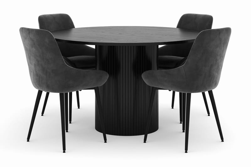 Kopparbo Rund Matgrupp 130 cm 4 Alsarp Matstolar, Svart