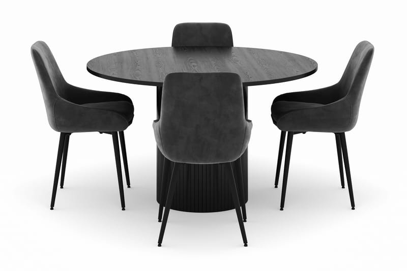 Kopparbo Rund Matgrupp 130 cm 4 Alsarp Matstolar - Svart - Möbler - Matplats - Matgrupp & matbord med stolar