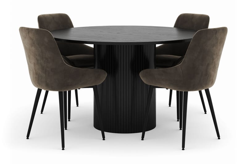 Kopparbo Rund Matgrupp 130 cm 4 Alsarp Matstolar, Svart