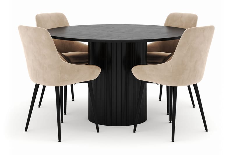 Kopparbo Rund Matgrupp 130 cm 4 Alsarp Matstolar, Svart