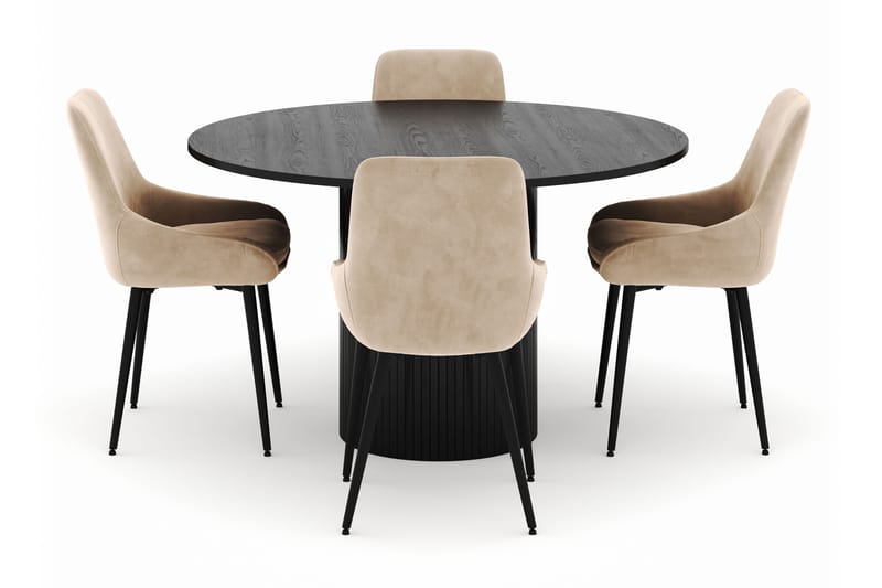 Kopparbo Rund Matgrupp 130 cm 4 Alsarp Matstolar - Svart - Möbler - Matplats - Matgrupp & matbord med stolar