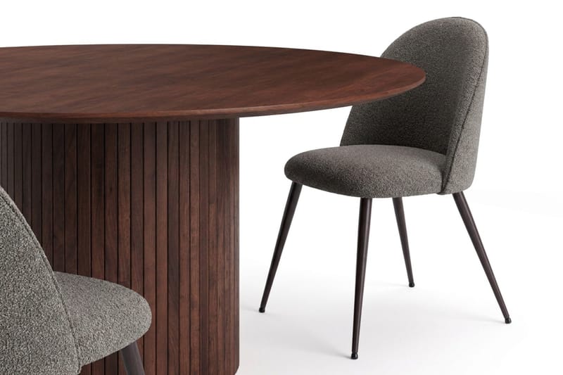 Kopparbo Rund Matgrupp 180 cm – Matbord med 8 Nibe Plus Matstolar i Trä med Valnötsutseende - Brun - Möbler - Matplats - Matgrupp & matbord med stolar
