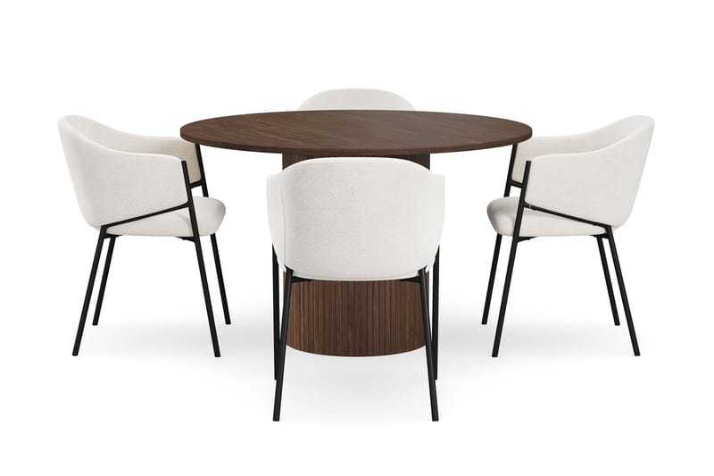 Kopparbo Runt Matbord 120 cm för 6 personer med 4 Filip Matstolar - Mörkbrun / Vit Bouclé - Möbler - Matplats - Matgrupp & matbord med stolar