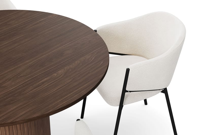 Kopparbo Runt Matbord 120 cm för 6 personer med 4 Filip Matstolar - Mörkbrun / Vit Bouclé - Möbler - Matplats - Matgrupp & matbord med stolar