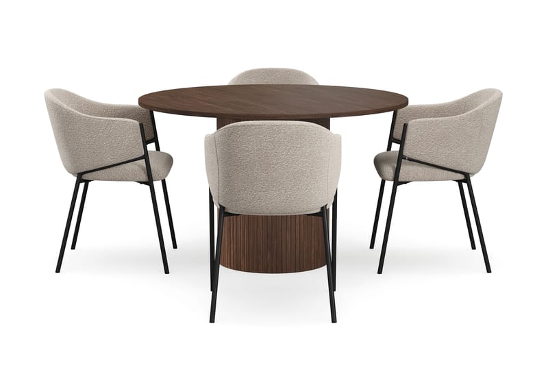 Kopparbo Runt Matbord 120 cm för 6 personer med 4 Filip Matstolar - Mörkbrun / Taupe Bouclé - Möbler - Matplats - Matgrupp & matbord med stolar